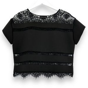 Sachin + Babi Black Lace Accent Contrast Short Sleeve Top